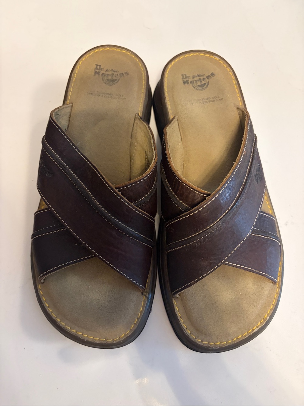 Dr. Martens Men's Brown Leather Cross-Strap Sandals